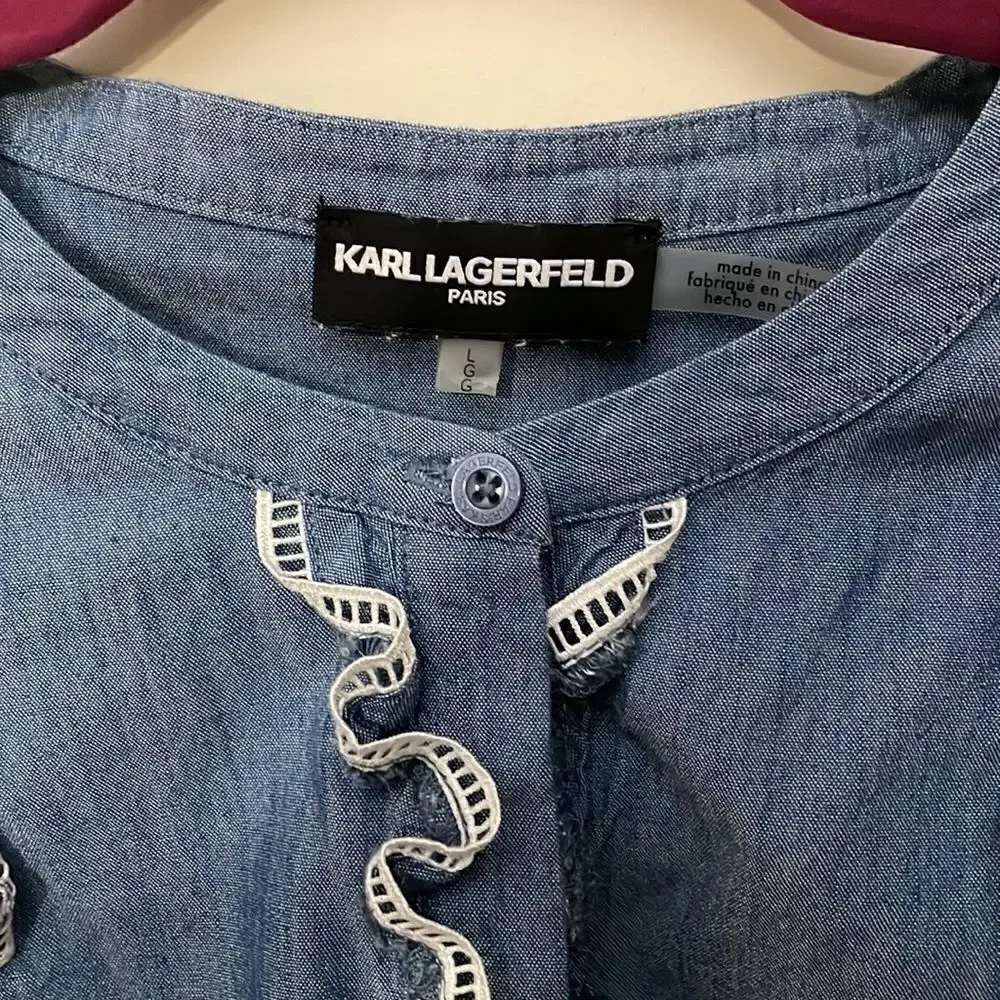 Karl Lagerfeld Button Down Ruffle Shirt - Picture 2 of 5